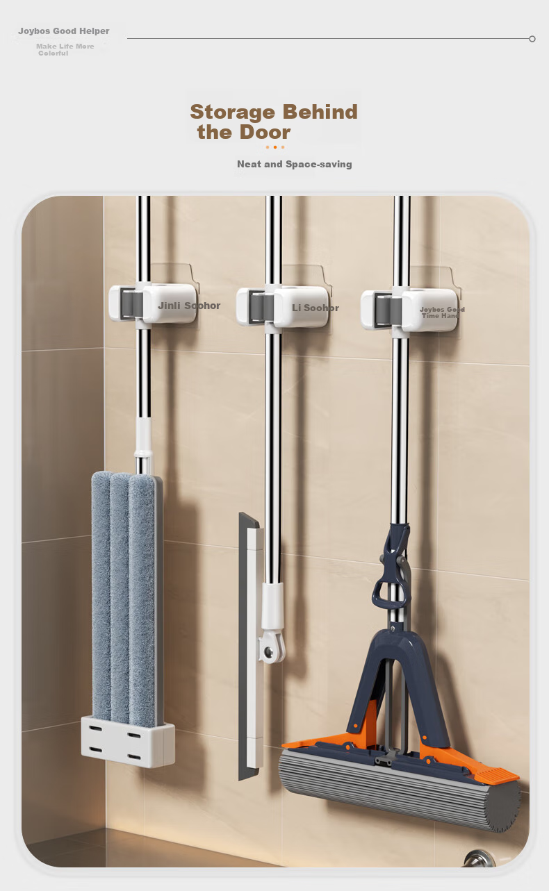Jiabangshou Wall-Mounted Mop Holder, No Drilling Required, Bathroom Broom Storage Rack, Mop Clip, 2-Pack 8