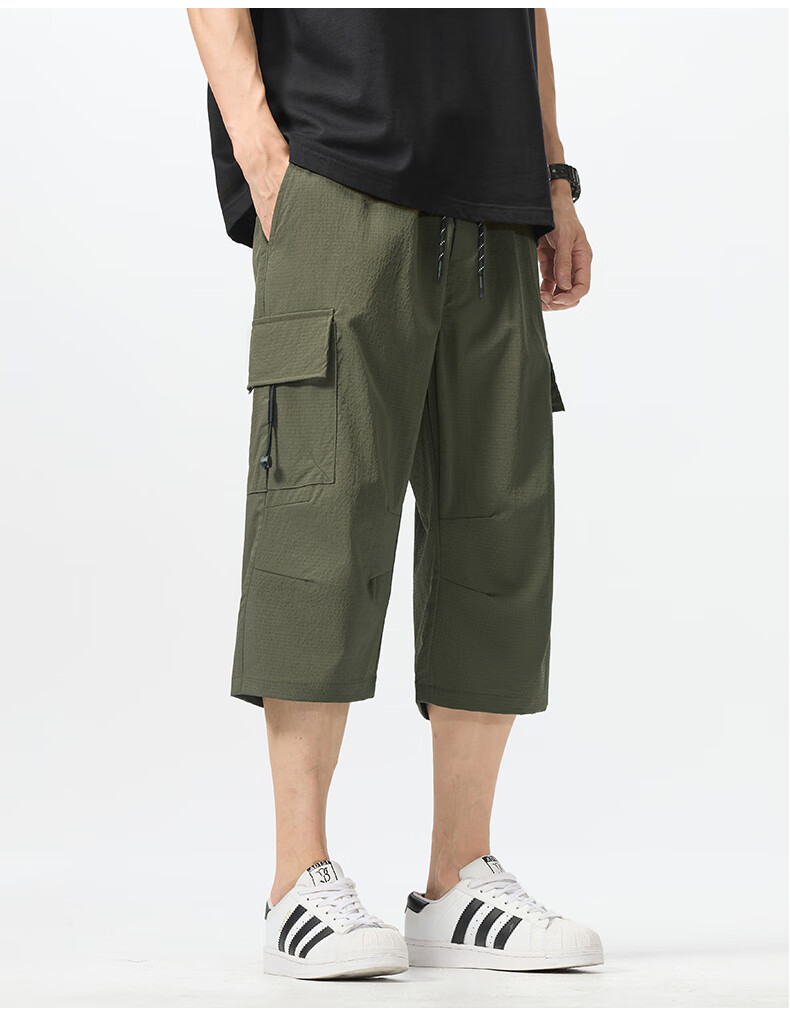 :CHOCOOLATE Men's Cargo Shorts, Trendy Loose-Fit Sports Pants, Summer Ice Silk Casual Shorts for Men, Black, 4XL 7