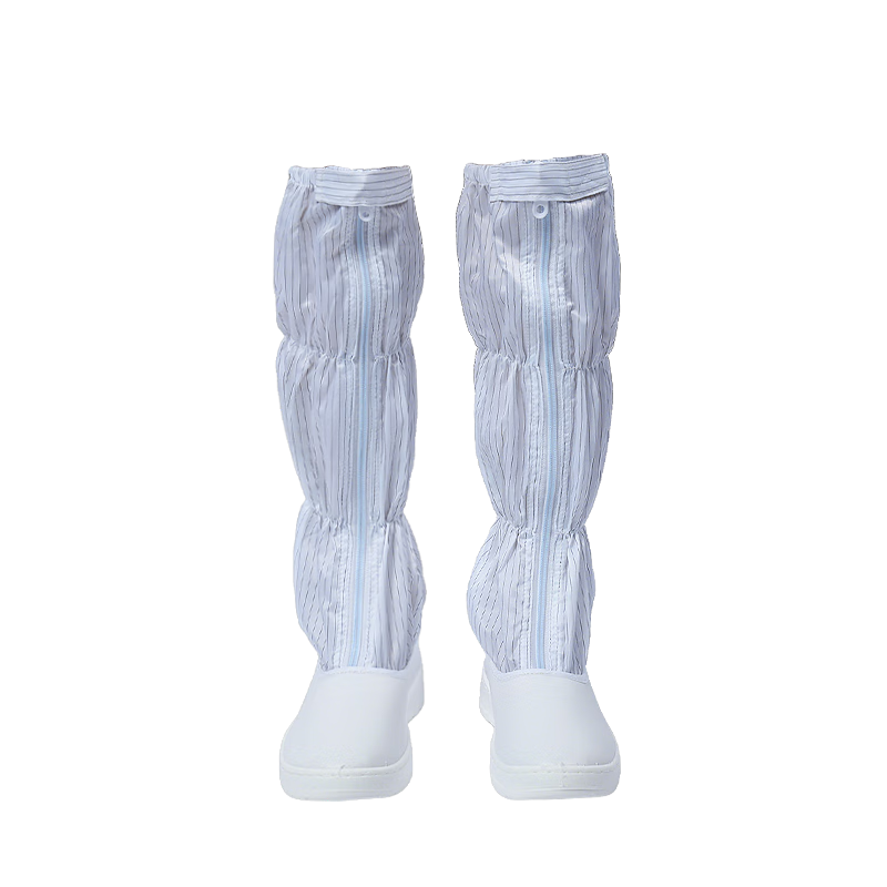 Mulang Anti-Static High Tube Shoes Dust-Free Shoes Thickened Soft Sole Cleanroom Anti-Dust Anti-Static Long Tube Work Shoes Customizable SPU Leather High Tube Shoes White Stripe Size 38