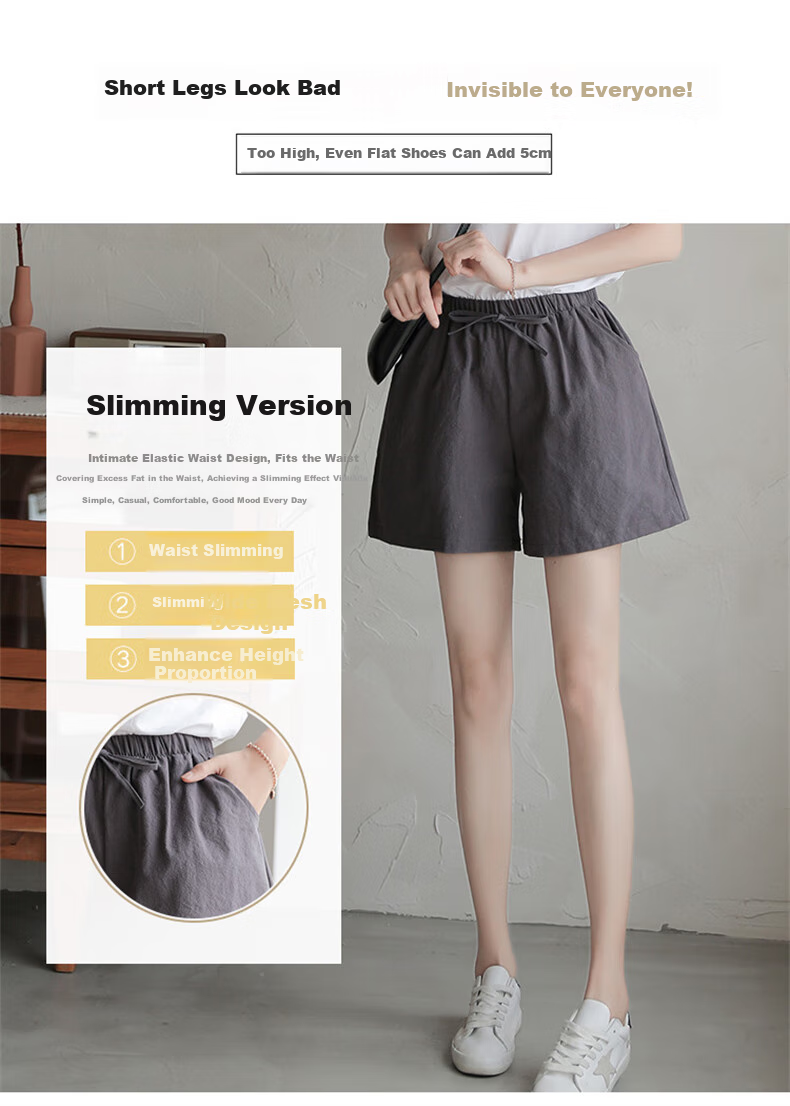 LangSha Cotton And Linen Shorts for Women, Summer A-Line Style, Plus Size, Sports Shorts, Versatile High-Waist Loose Casual Wide-Leg Hot Pants 9