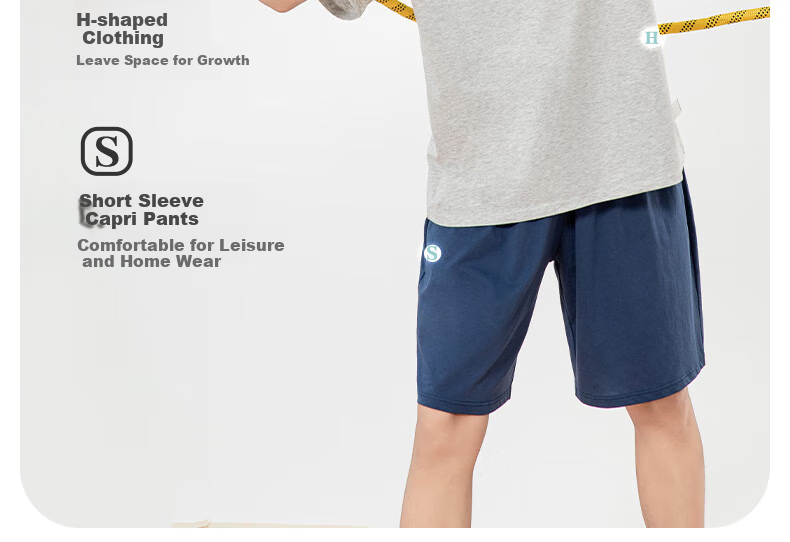 YING BO LUN Boys' Summer Pajamas, Thin Style, Youth Student Short-Sleeve Boys' Home Wear Set, 20873 Yellow-Green, Size 175 10