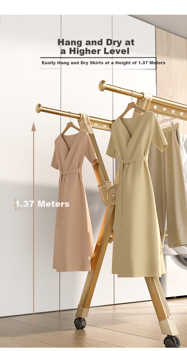 HKG Folding Aluminum Alloy Clothes Drying Rack, Extendable Indoor Balcony Household Clothes And Quilt Drying Stand, Clothes Hanger 11