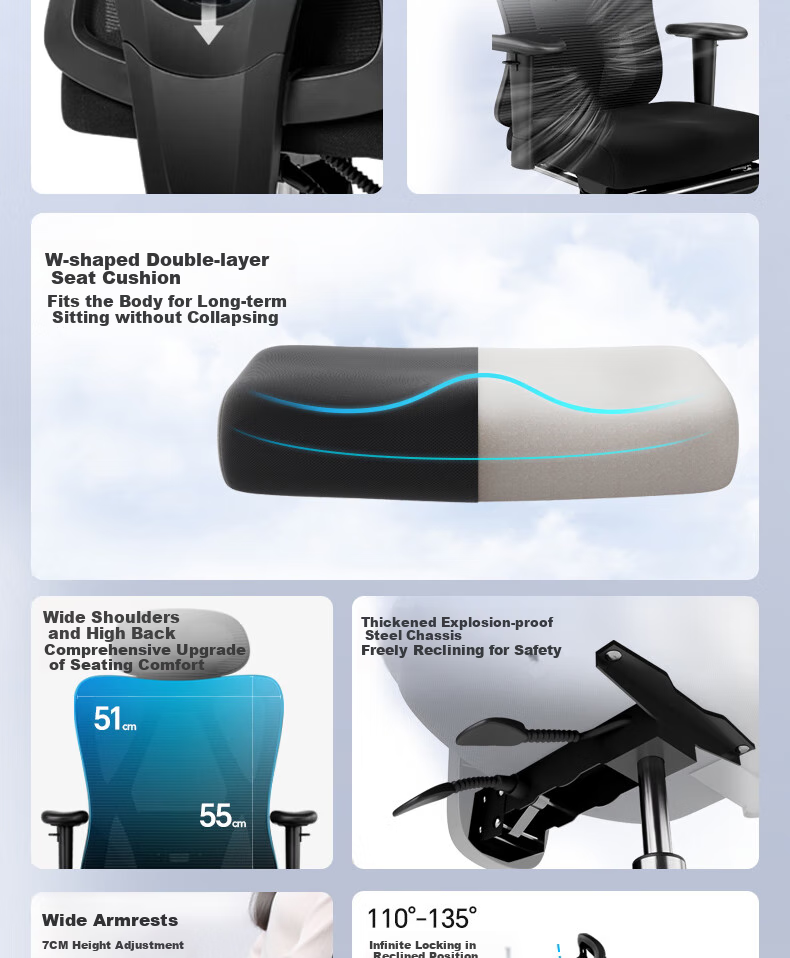 Deli KF221-J Ergonomic Chair, Height Adjustable Armrest Office Computer Chair, Alloy Feet with Footrest, Premium Versio 3