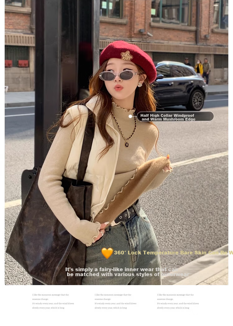 XUEXIMAN Knitted Sweater for Women, 2025 New Style, Solid Color Inner Layer, Semi-Turtleneck Top, Versatile Ruffle Trim Base Layer for Spring And Autum 5