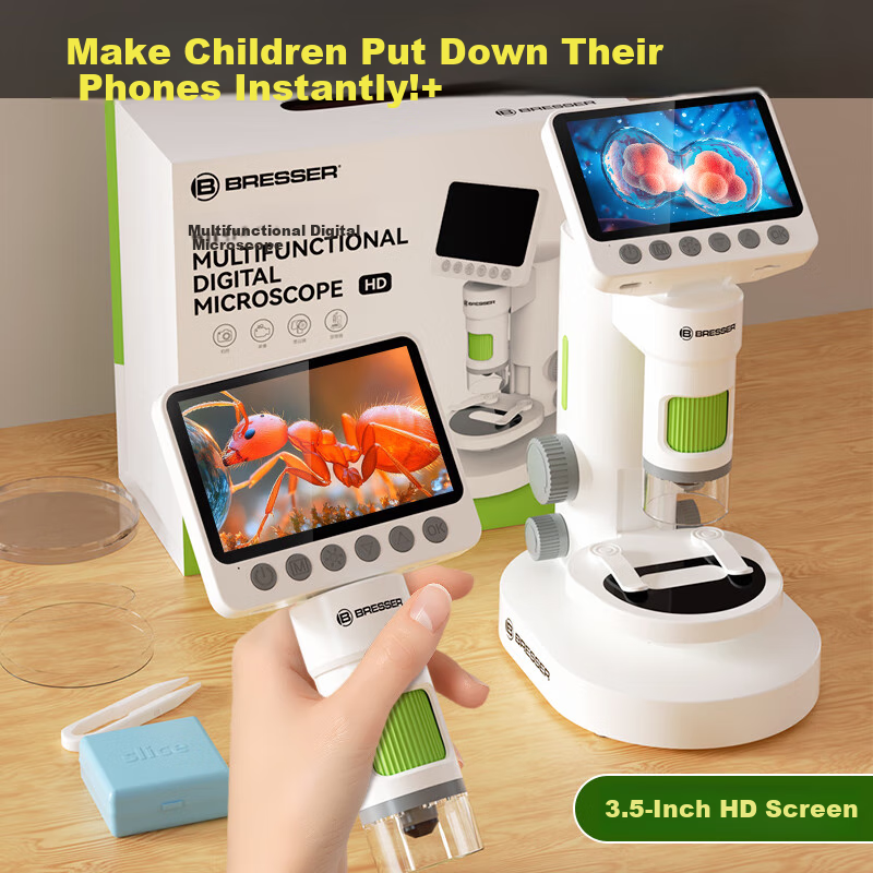Bresser Microscope for Children, Middle School Students And Elementary School Students, Professional Electronic with Display Screen to View Bacteria, New Year Gift