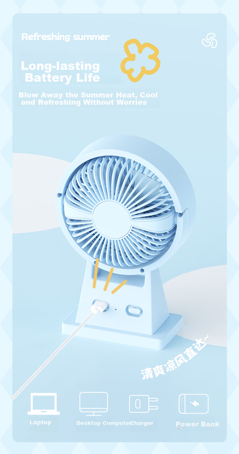 Ouliwen Mini Fan for Desk And Bed, USB Rechargeable, Low Noise, Three Speeds, Portable, Powerful Airflow, for Office And Dormitory Use, Green Color 6
