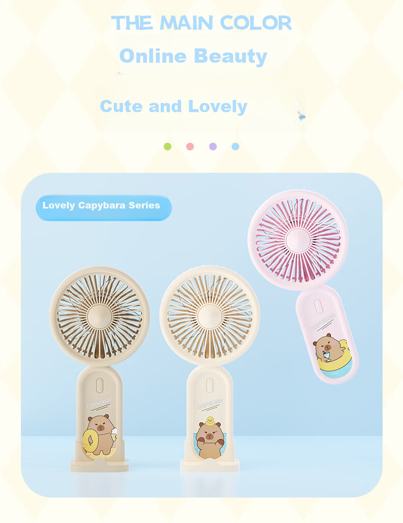 Siyicai Small Handheld Fan with USB Rechargeable Low Noise Three-Speed Base Portable Mini High-Power Baby Fan for Bathroom Office Dormitory Sky Blue 6