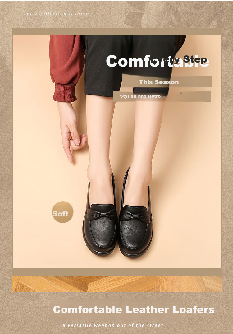 EGCHI Women's Shoes, Middle-Aged And Elderly Mom Shoes, Ladies Leather Shoes, Loafers, HD7518 Casual Style, Size 35 2