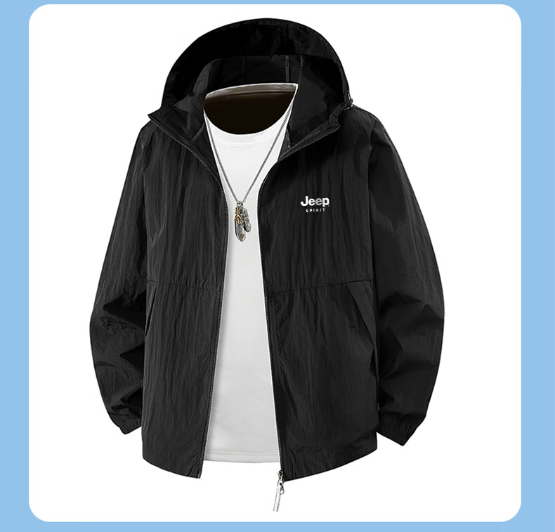 JEEP Men's Summer Ultra-Thin Cooling Ice Silk Sun Protection Jacket Breathable Loose Fit Black S 9