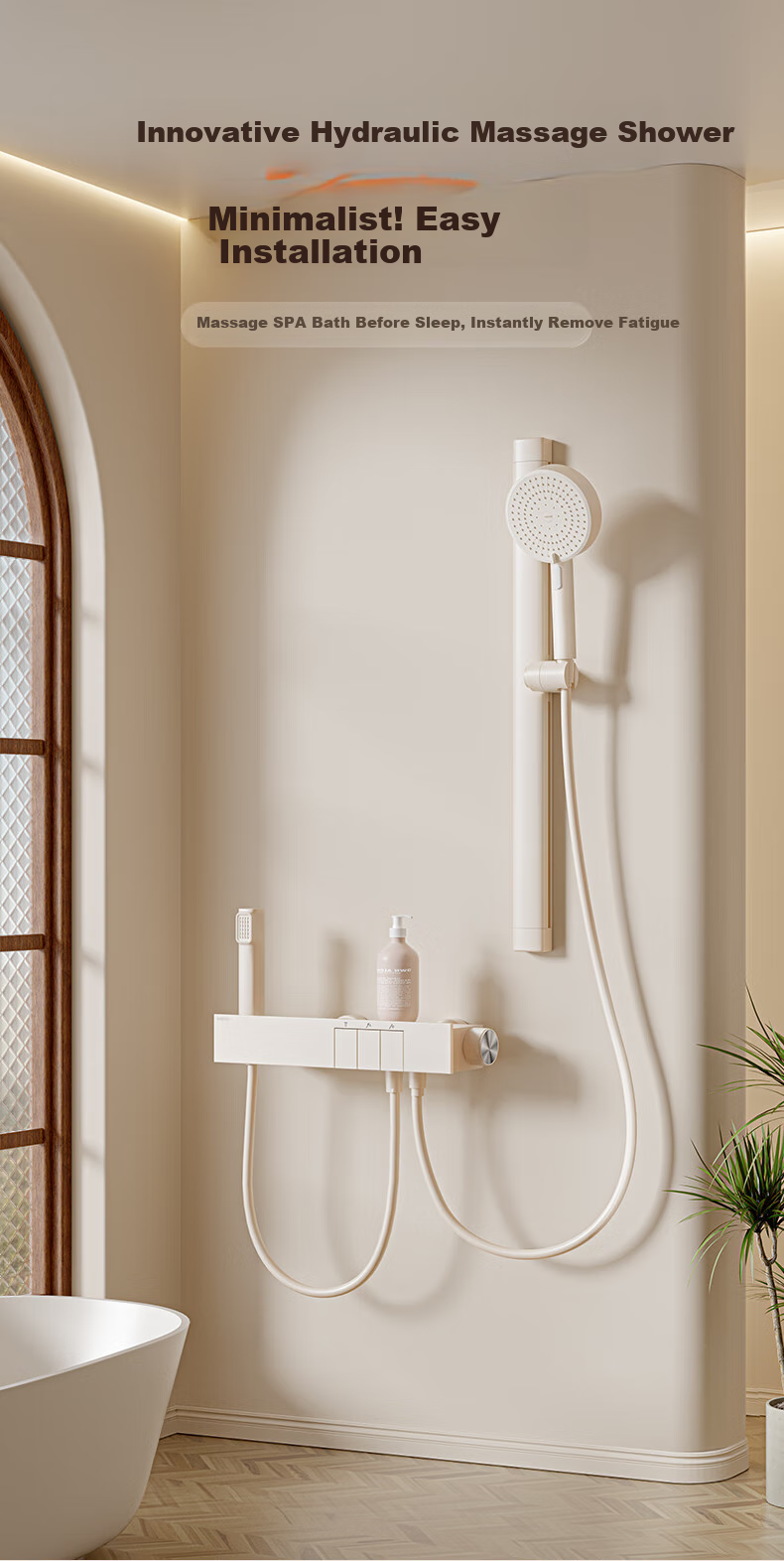 ARROW Jingjie Simple Shower Head, Piano White Button, Large Storage, Pressurized Shower Head with Spray Nozzle 1