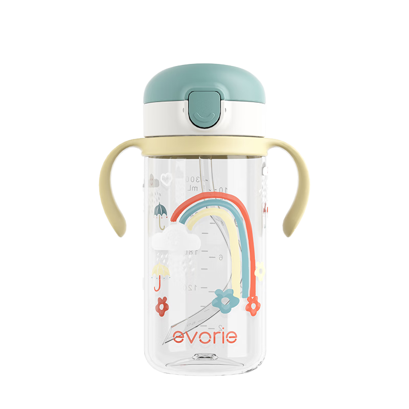 Evorie Children's Straw Water Bottle for Ages 1 and Up Baby Training Cup Leak-Proof Straw Cup with Handle 300ml