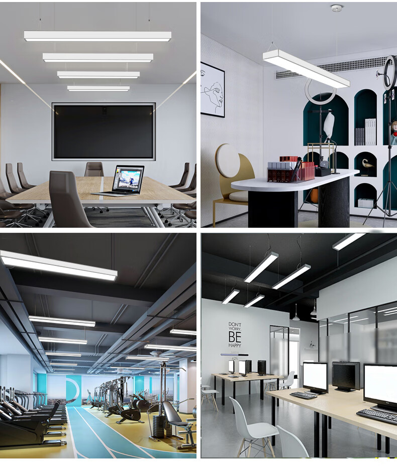 Dengling Office White Ceiling LED Linear Square Tube Light for Mall Supermarket Gym Dance Studio Office Seamless Suspension Light White Frame Right Angle 120*7cm 36W Cool White 2