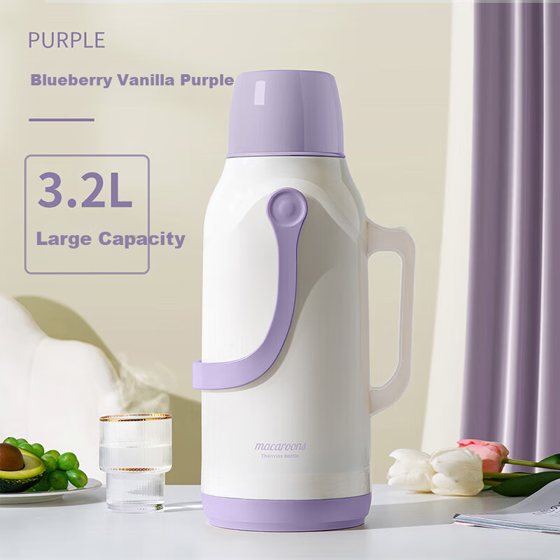 JEKO&JEKO Insulated Water Bottle Large Capacity Student Dormitory Hot Water Thermos Warm Water Jug Household Boiling Water Bottle 3.2L Blueberry Vanilla Purple