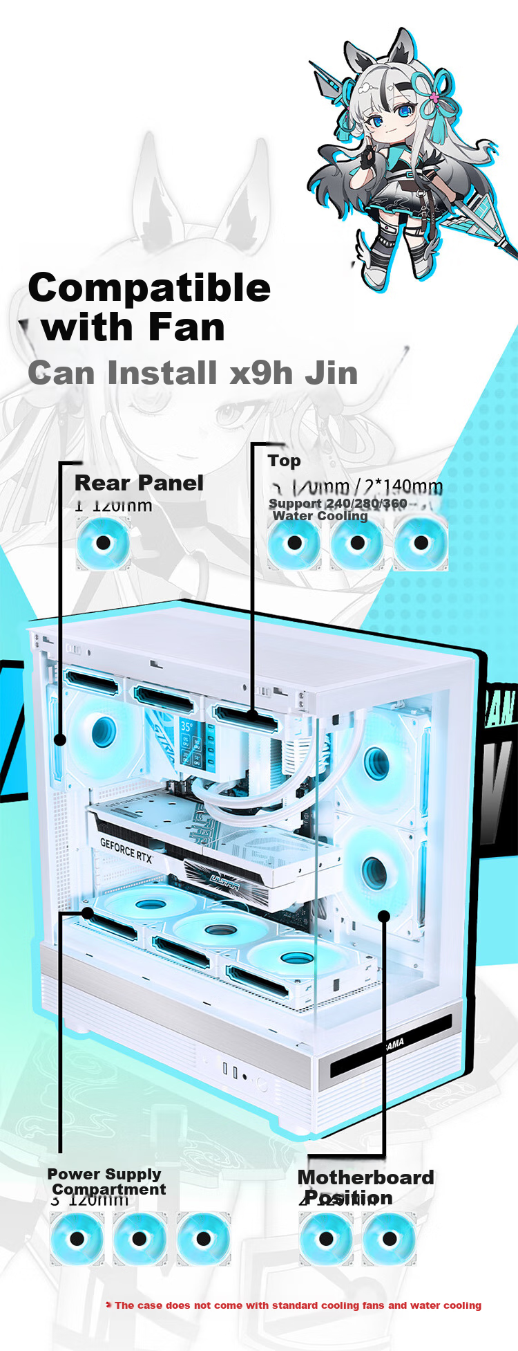 SAMA Jinghong White ATX Panoramic Gaming Computer Case, 270° Panoramic View/double-Sided Glass/supports 360mm Water Cooling/9 Fan Positions/427mm Long Graphics Card/USB 2.0+USB 3.0 7