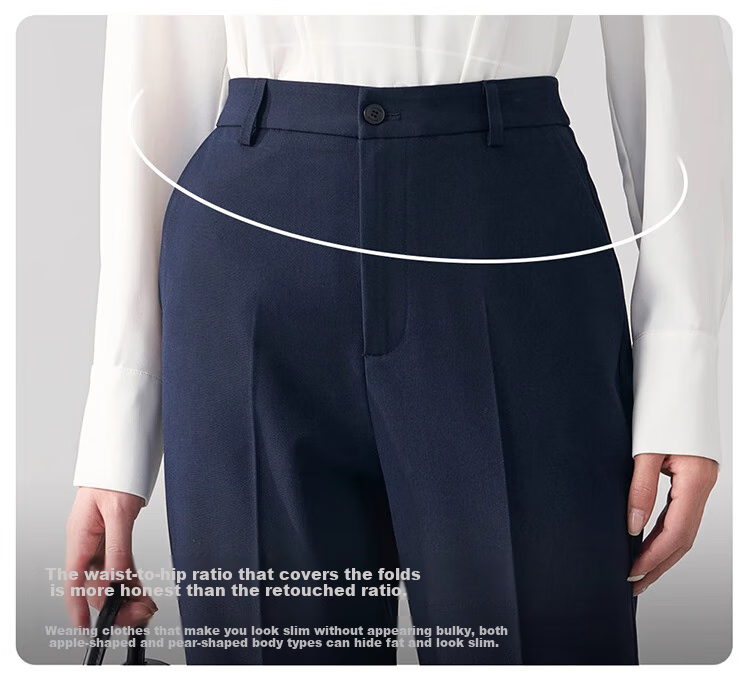 Bodexiaojie Navy Blue Suit Pants for Women, Professional Formal Wear, Interview Straight-Leg Trousers, Petite Cigarette Pants 10