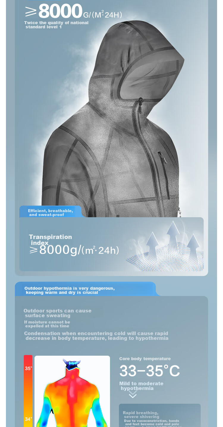 JD Original Chamois 700 Spring Outdoor Jacket, Elastic Hard Shell Coat for Men And Women, Triple Protection Single Layer, Cloud Gray, 3XL 8