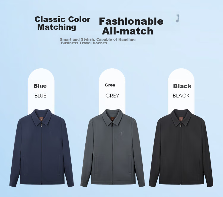 TRIES Men's Jacket, Lightweight Business Casual Embroidered, Spring And Autumn New Arrival, Turn-Down Collar, Structured Solid Color Jacket, Outerwear 5