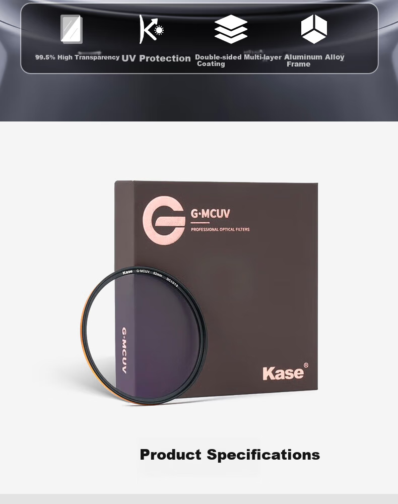 Kase UV Filter, 72mm Gold Ring MCUV High-End Filter, Double-Sided Multi-Layer Coated High-Definition High-Transparency UV Filter Protective Lens 3