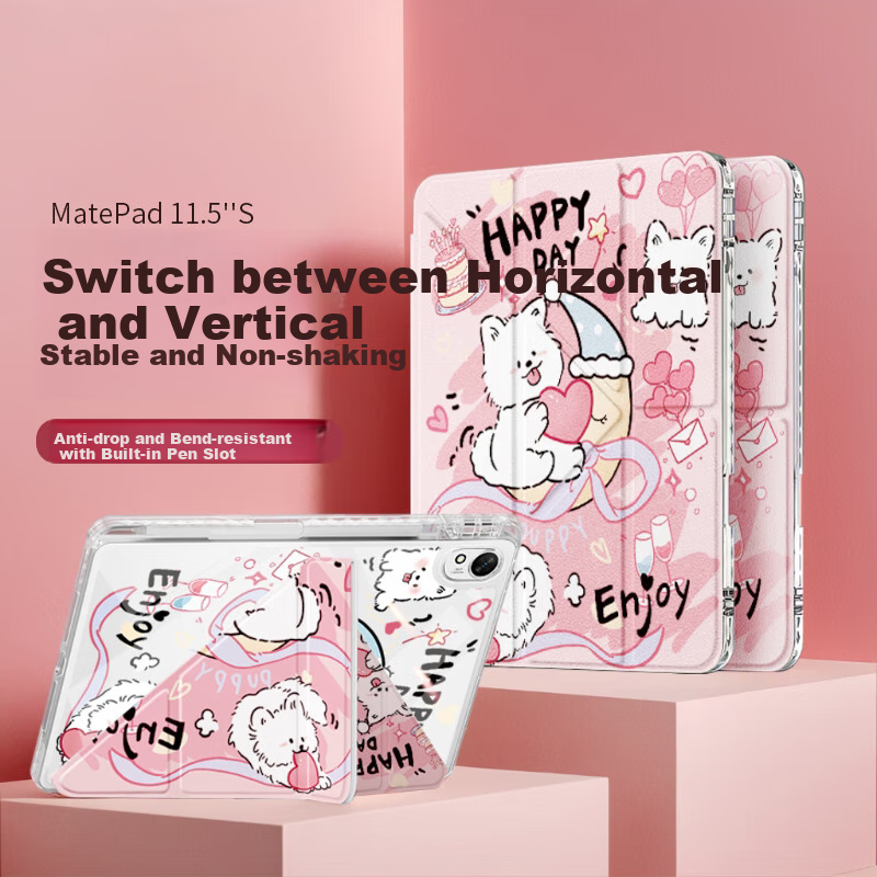 Qiaojiejie Huawei MatePad 11.5s Case for 2025/2024 Models, 11.5-Inch with Pencil Holder, Y-Shaped Soft Light Version, Flexible Design, Anti-Bending, Cute Cartoon Style, Horizontal And Vertical Folding Options Available