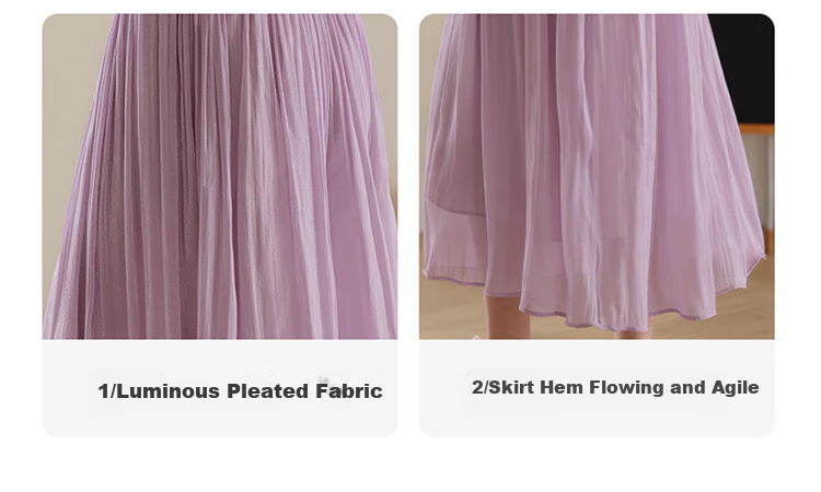 Dme [Flowing Light Pleated Skirt] Spring Style, Internet Celebrity-Inspired Elastic Waist Flowing Pleated Umbrella Skirt for Wome 4