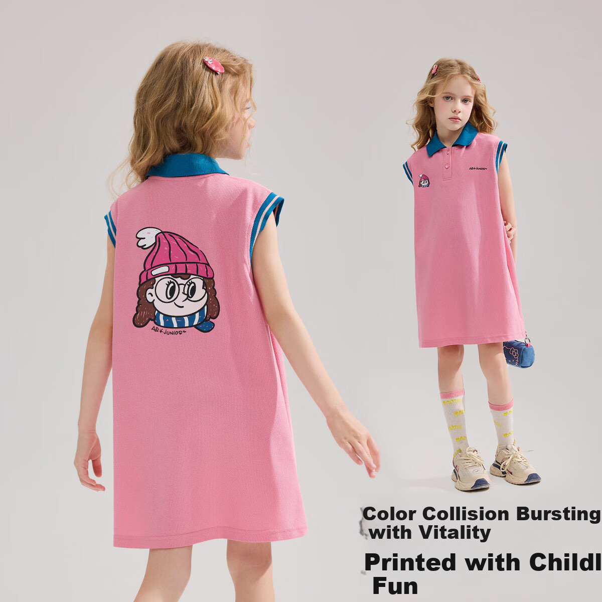 ASK JUNIOR Children's Summer Dress, Sleeveless POLO Collar Dress, T-Shirt Dress for Girls 1