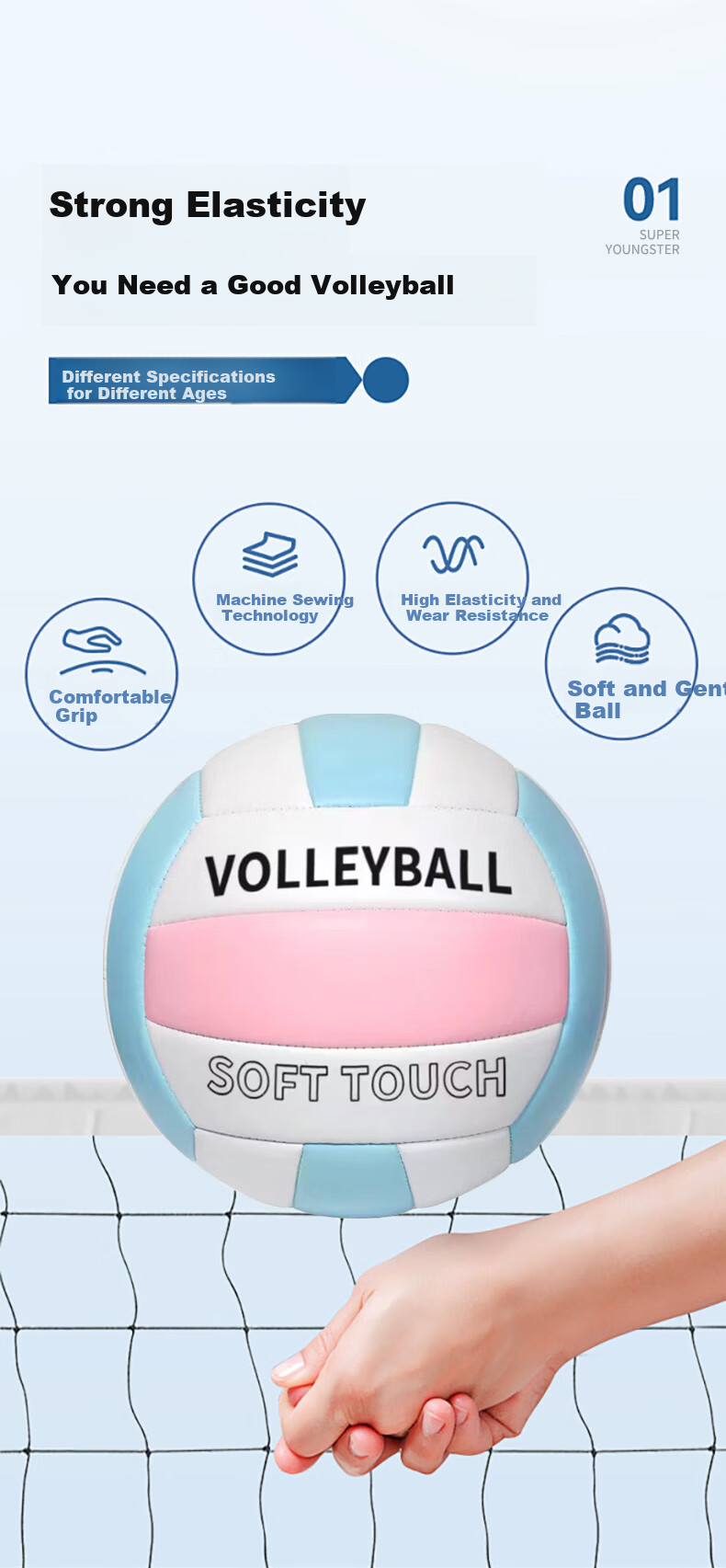 CAMEWIN Volleyball Size 5 Ball for Middle School Entrance Exam Training, Boys And Girls, Junior High School, Pink White Blue Machine-Stitched Hard Volleyball Standard Size 5 Soft Volleyball 2