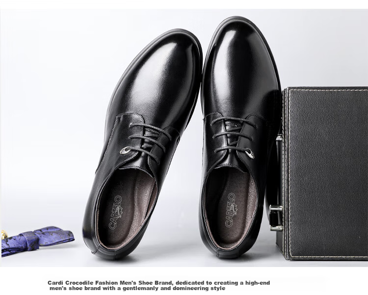 CARTELO British Breathable Cowhide Business Hollow-Out Formal Casual Low-Top Lace-Up Leather Shoes for Men, 3511 Black, Size 38 4