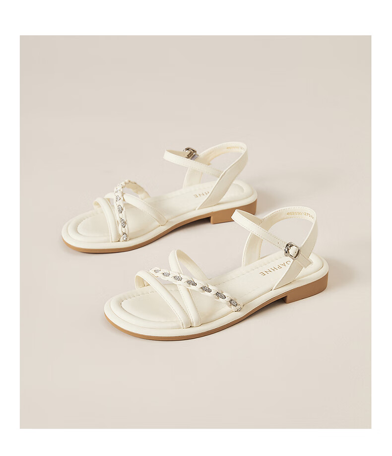 Daphne Women's Flat Low Heel Commuter Sandals Lightweight Casual Comfortable Single Strap Beach Sandals White Size 39 18