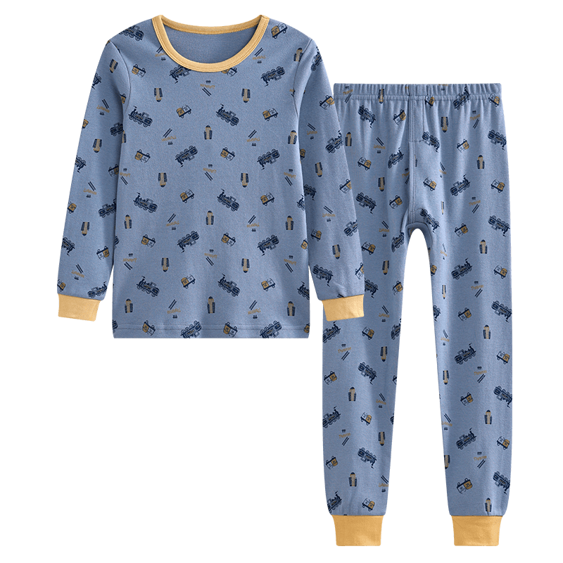 Hodo Children's Pure Cotton Underwear Set, Boys And Girls Autumn Thermal Underwear, Low-Collar Cotton Sweater M1253 Gray Blue 110