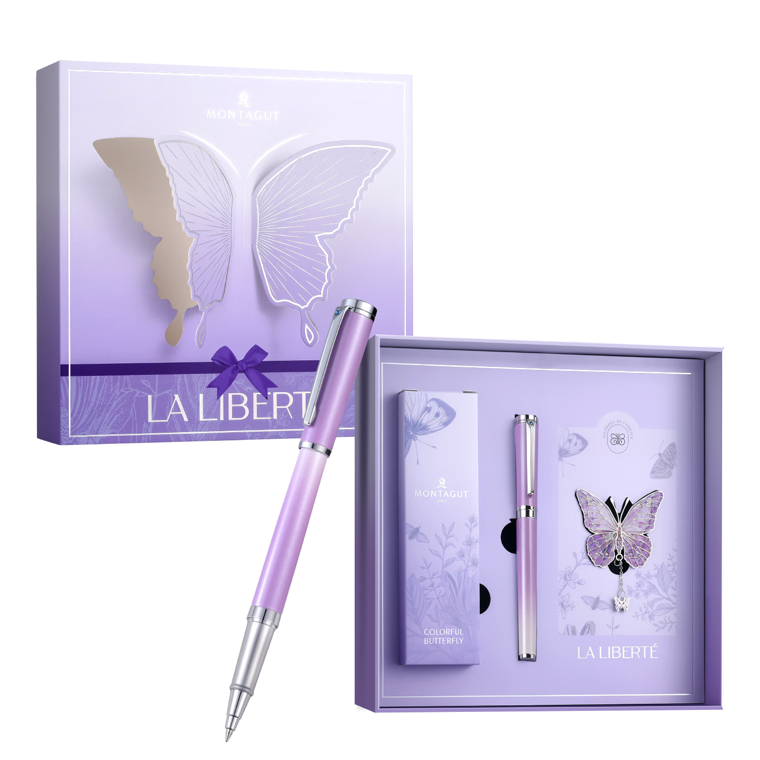 MONTAGUT Women's Gift Luxury Pearl Ballpoint Pen Signature Pen Elegant High-Value Office Gift Box Birthday Present Butterfly Series Galaxy Whisper