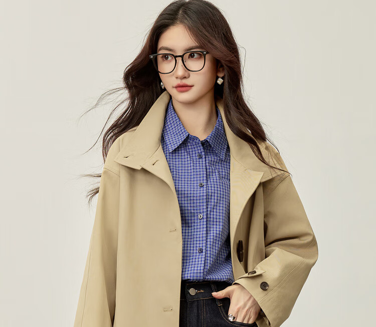 Sentubila British Style Cotton Blend Toggle Coat for Women Autumn Loose Slim Color Block Drop Shoulder Mid-Length Outerwear 8