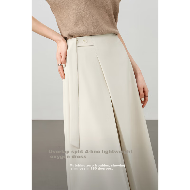 Sentubila Urban Commuter Skirt for Women, Summer Fashion A-Line High-Waisted Slimming Skirt, Apricot Color, XL Size