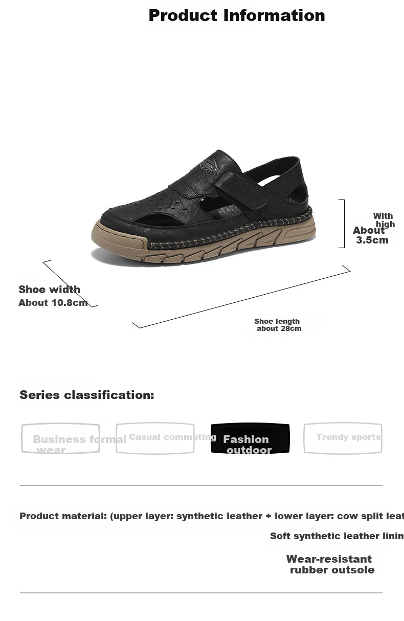 HLA Men's Shoes, Summer Casual Sandals, Men's Beach Shoes, Breathable Outdoor Sandals, K088 Black, Size 42 1