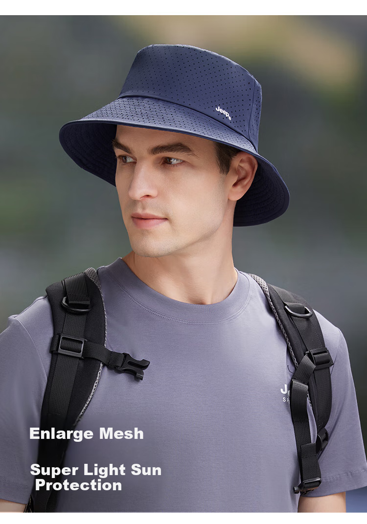 JEEP Men's Summer Fisherman Hat, Outdoor Mesh Breathable Bucket Hat, Sun Protection Hiking Cap for Women, Rock Gray 5