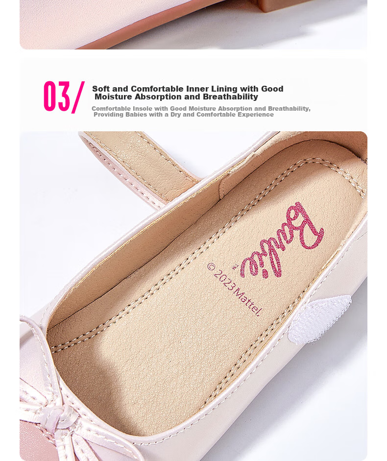 Barbie Children's Shoes, Spring And Autumn Kids Leather Shoes, Cute Color-Block Princess Style Girls' Small Leather Shoes, Fashion Shoes DA6039 Pink Size 27 10