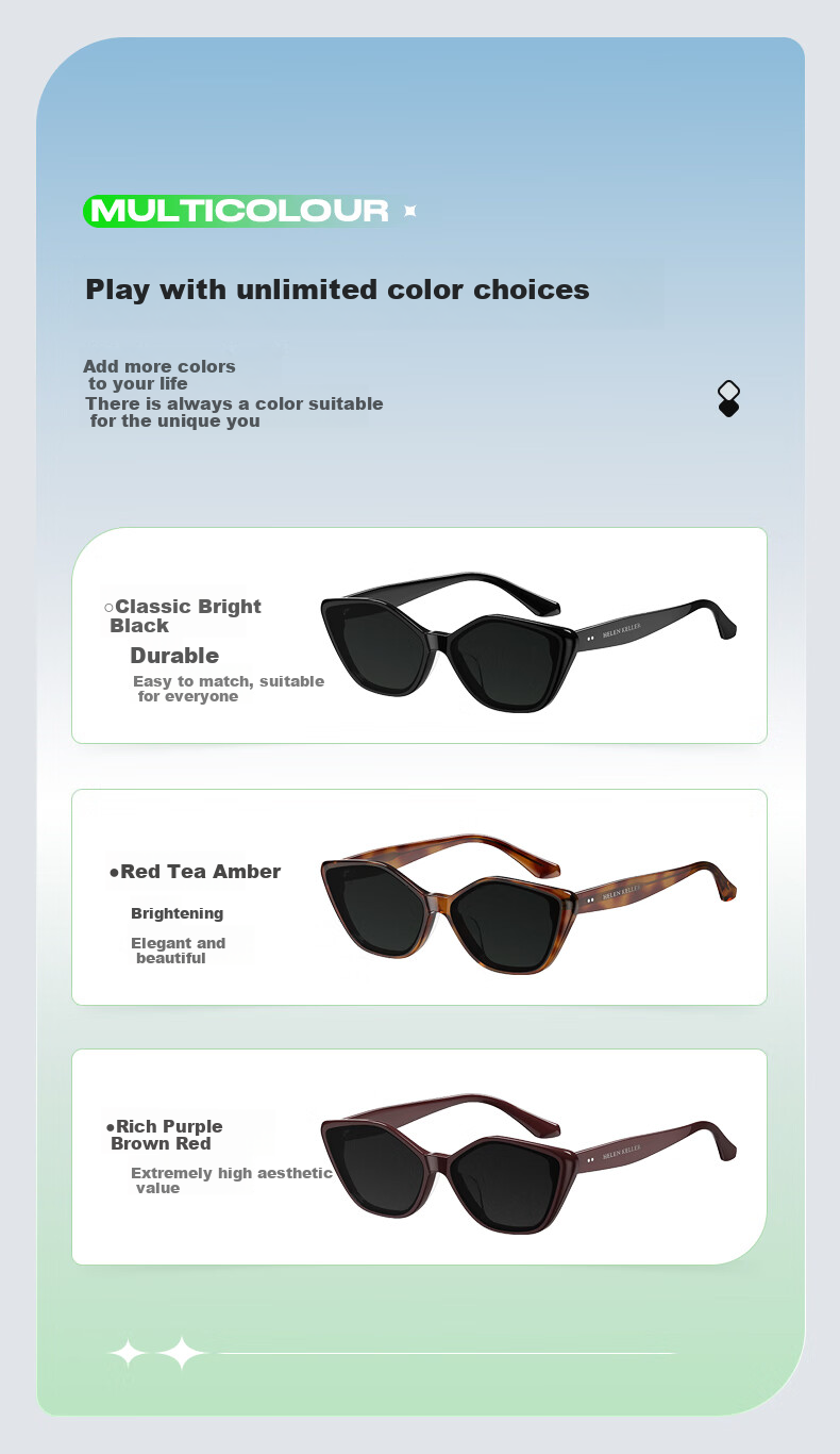 HELEN KELLER Cat Eye Sunglasses for Women, Trendy Butterfly-Shaped Sunglasses, UV Protection for Men's H2705N01 5