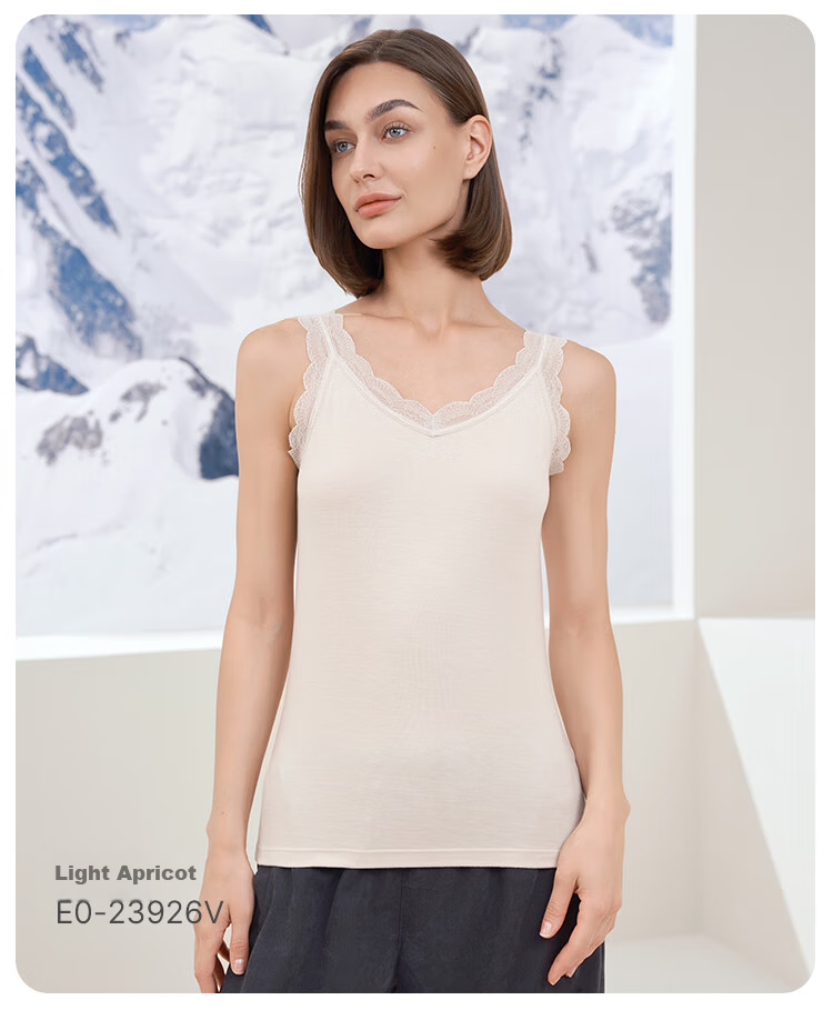 Schiesser [Thick Version] Women's Thick V-Neck Double-Sided Brushed Soft Camisole Lace Trim Thermal Underwear Vest 19