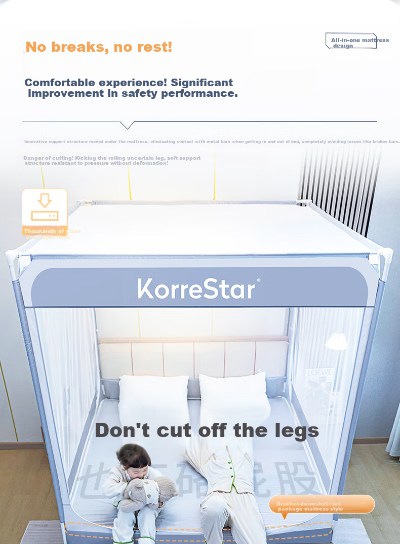 KORRESTAR Class A Household Full-Coverage Mattress-Style Anti-Fall Mosquito Net, Prevents Falling off Bed, Full Coverage Bottom, Thick Gray, 1.8 Meters [1 Bottom Screen] 18