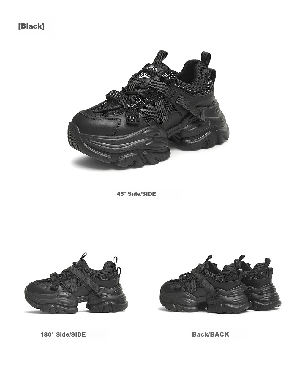 TATA Starry Women's Shoes, Thick-Soled Dad Shoes, Height-Increasing Sneakers, Lightweight Casual Shoes CY201 Black (Single Lining) Size 35 16