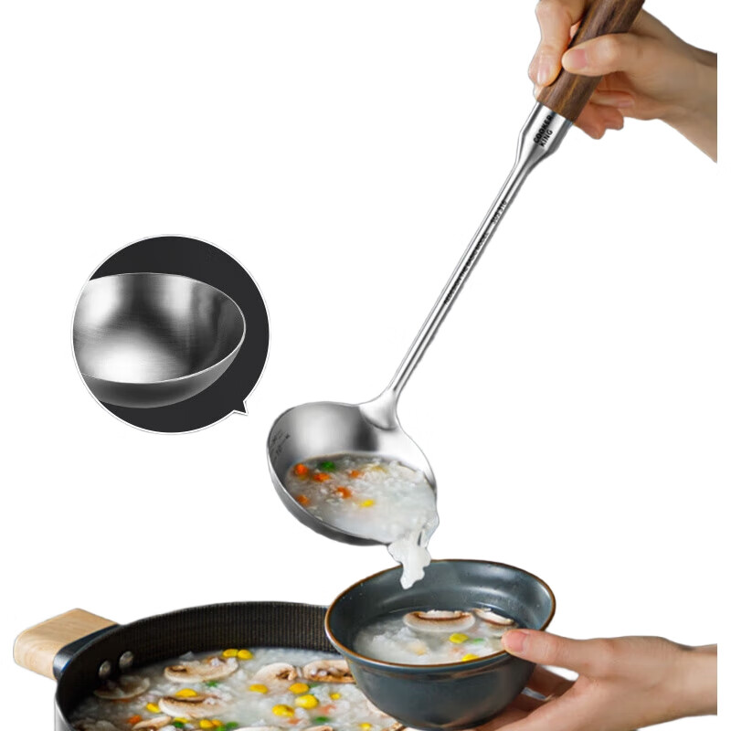 Половник COOKER KING из нержавеющей стали 316 с ручкой из палисандра, утолщенная ложка для посуды с антипригарным покрытием, 36.5 см