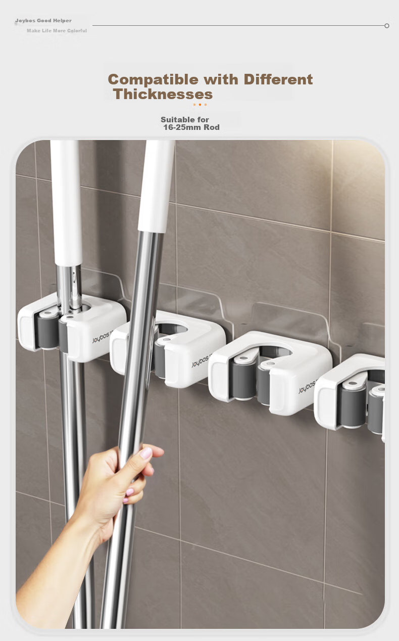 Jiabangshou Wall-Mounted Mop Holder, No Drilling Required, Bathroom Broom Storage Rack, Mop Clip, 2-Pack 6