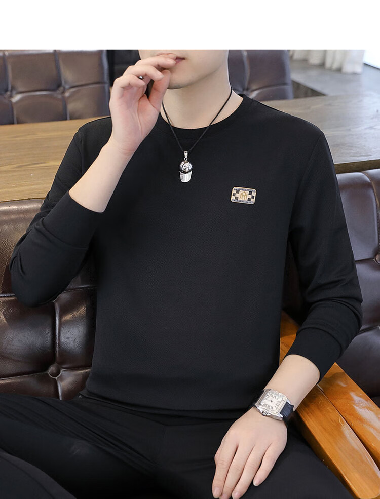TUCANO Men's Sweatshirt Spring and Autumn Crew Neck Long Sleeve T-Shirt Casual Base Shirt Black L 12