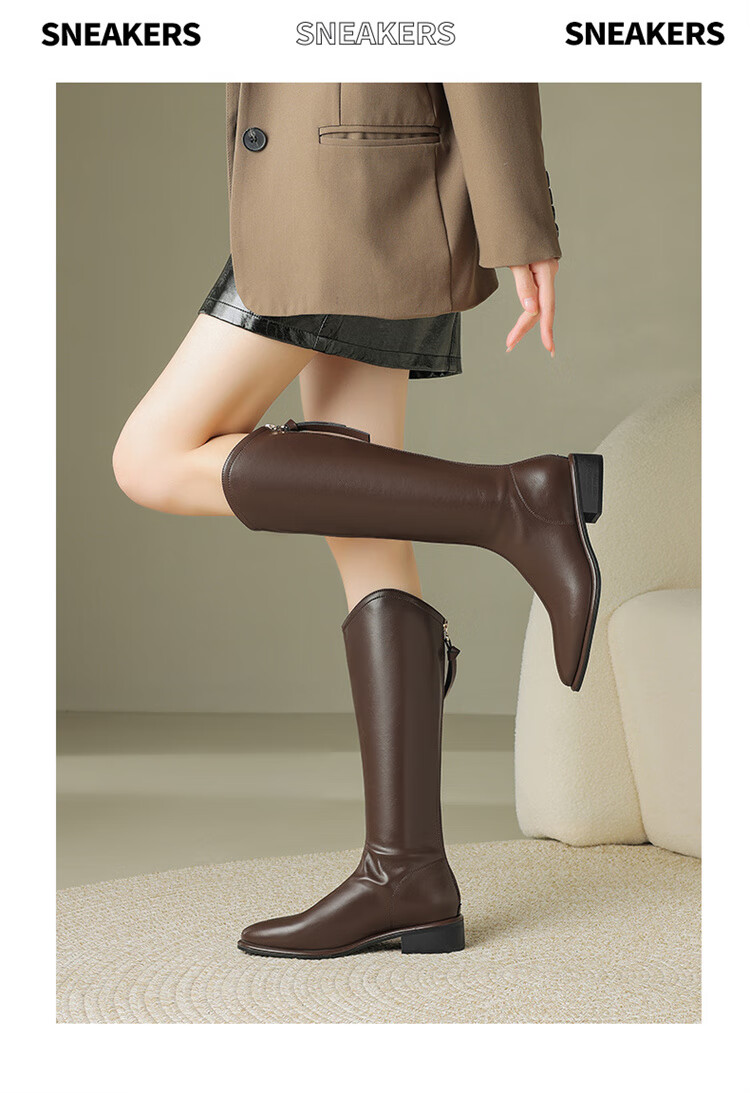 DAPHNE V-Cut Women's Long Boots Winter New Pointed Toe High Shaft Riding Boots Black 35 5