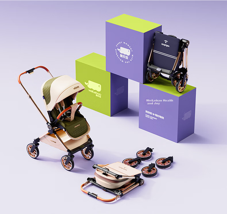 Welebao Huhangjia Baby Stroller Convertible Recline One-Key Folding Reversible High Landscape Lightweight Newborn Infant Pushchair B 36