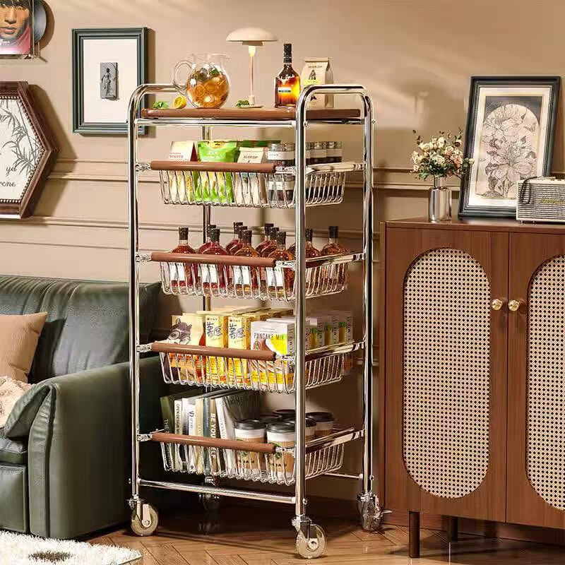 Zhuobo Kitchen Floor Storage Rack Multi-Layer Living Room Snack Shelf BH18 Four-Tier Six-Basket with Crystal Wheels