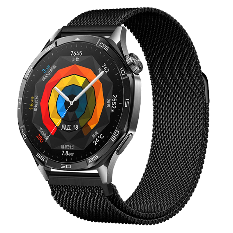 MSSM Compatible Huawei Watch Band Milanese Loop for Watch GT3/2/GT3 Pro Metal Steel Magnetic Strap Wristband for Men And Women - 42/43mm Dial [Black] 20mm
