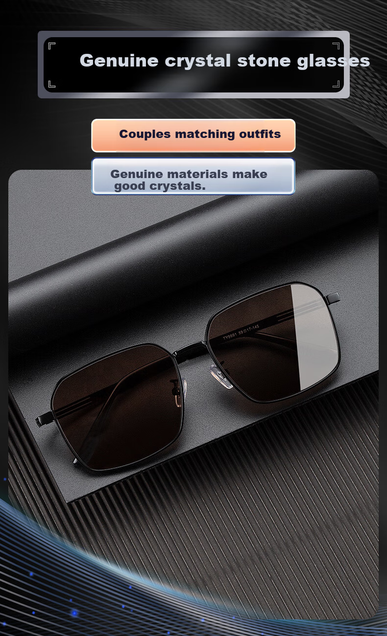 HONGYE Crystal Sunglasses, High-Definition Eye Protection, Fashionable Large Frame, Men's Outdoor Sun Protection, East China Sea Stone Sunglasses, Versatile Father's Style 2