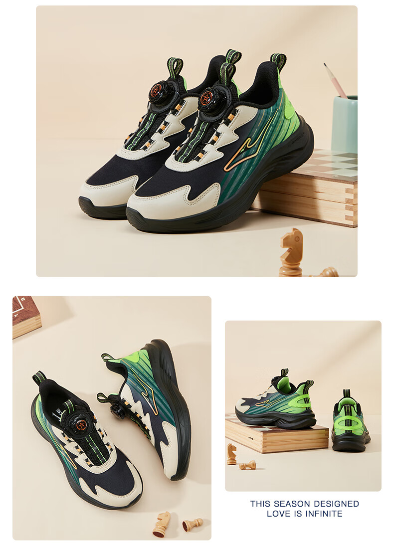 ERKE Children's Shoes, Big And Small Kids Running Shoes, Children's Rotary Buckle Sneakers, Yufeng Black/fluorescent Digital Green, Size 40 32
