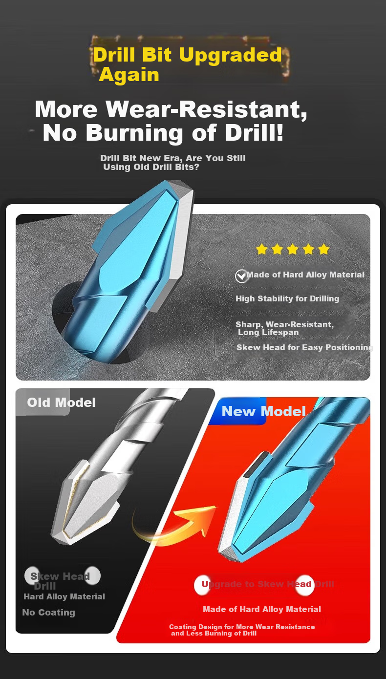 HUHAO Ultra-Hard Ceramic Angled Eccentric Drill Bit, Alloy Triangular Drill Adapter, All-Ceramic Tile Drilling Special Drill Bit, 6mm 1
