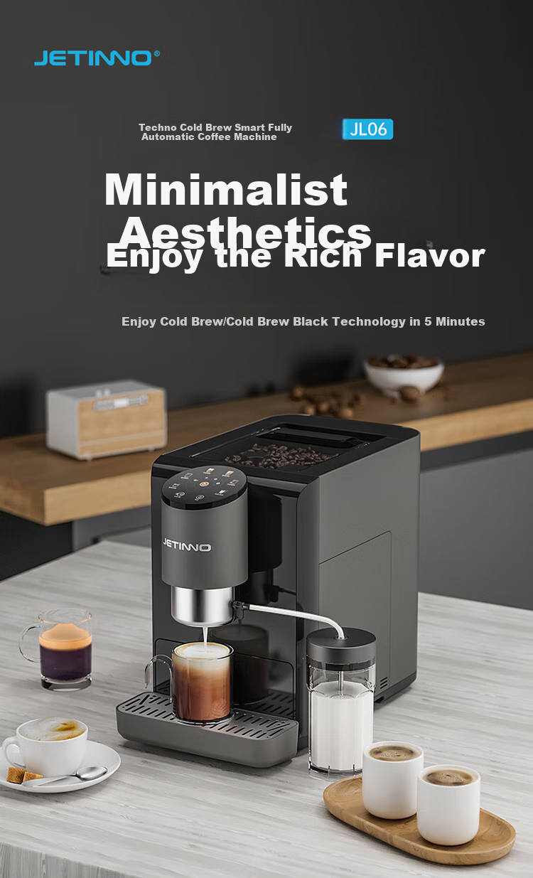 Jinu (Jetinno) [7-Day Trial] Fully Automatic Coffee Machine for Home And Office Use, Italian Grinding All-In (64mm Flat Blade), Cold Brew Coffee JL06B Ink Gray Color 2